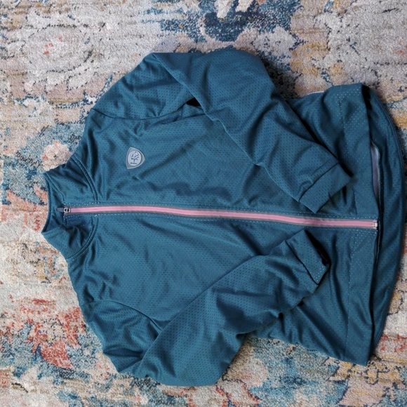 horseware Tops - Horseware large full zip teal and pink equestrian shirt long sleeve